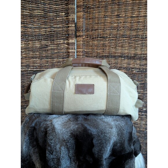Eddie Bauer Canvas Overnight Duffle Bag Men's Tan Women's Leather Camping Gym - Picture 1 of 11
